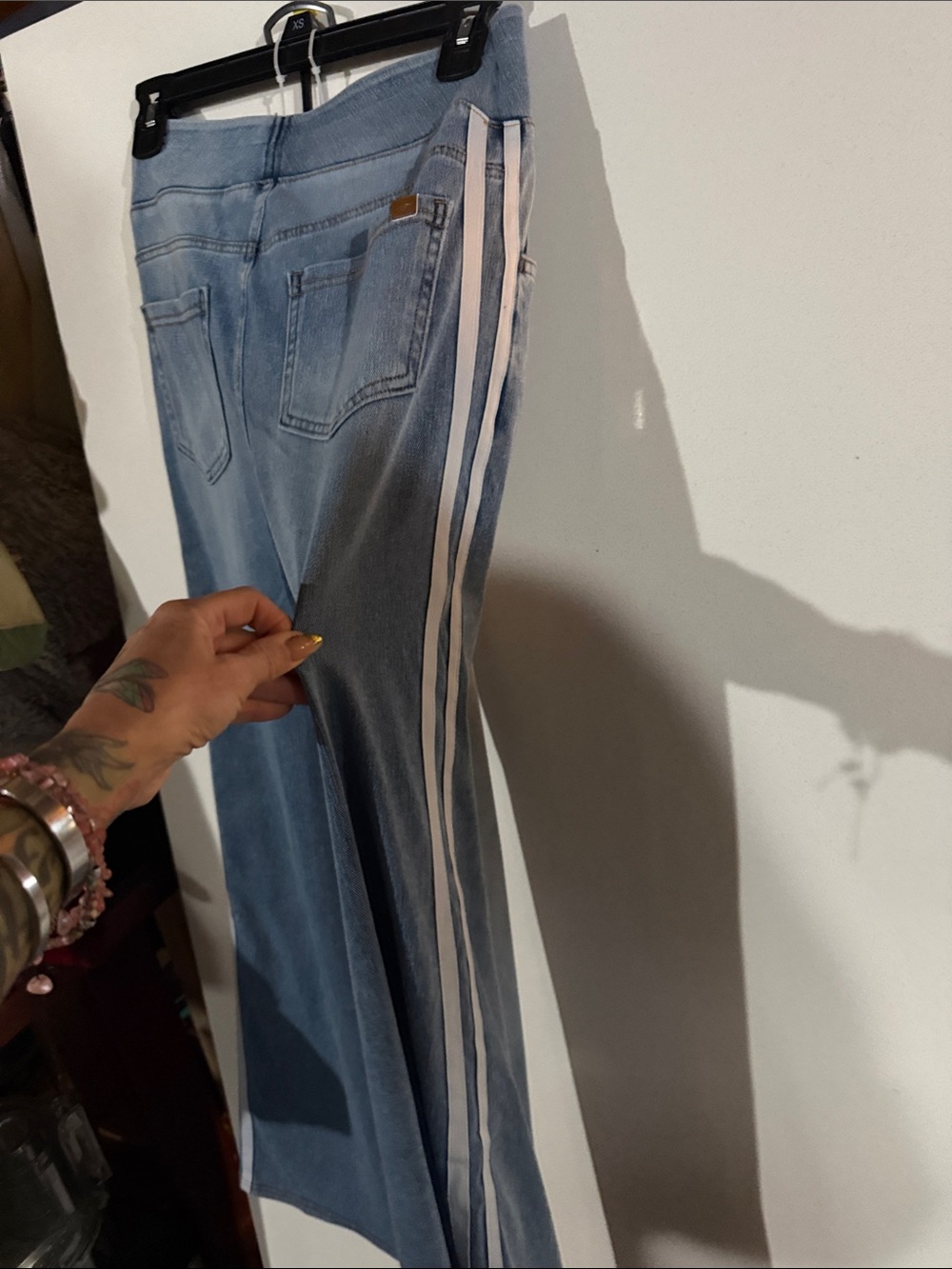 Halara Flex High Waisted Stripe Wide Leg Flowy Washed Jeans Small Petite - Picture 4 of 4